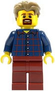 LEGOLAND Park Male, Dark Blue Plaid Button Shirt Pattern, Dark Tan Hair with Slight Widow's Peak 