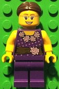 LEGOLAND Park Female, Dark Purple Blouse with Gold Sash and Flowers, Dark Brown Hair 