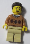 LEGOLAND Park Male with Dark Brown Hair, Medium Nougat Torso Argyle Sweater, Tan Legs 