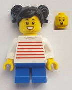 LEGOLAND Park Girl with Black Two Pigtails Hair, White Sweater with Red Horizontal Stripes, Blue Short Legs 