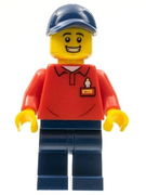 LEGOLAND Park Worker Male with Dark Blue Hat, Red Polo Shirt with 'LEGOLAND' on Back and Dark Blue Legs 