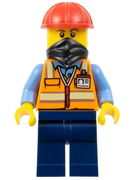 Construction Worker - Male, Orange Safety Vest with Reflective Stripes, Dark Blue Legs, Red Construction Helmet, Black Bandana