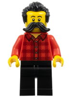 Train Worker - Red Plaid Flannel Shirt, Black Legs, Moustache, and Hair