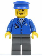 Airport - Blue 3 Button Jacket & Tie, Blue Hat, Dark Bluish Gray Legs, Vertical Cheek Lines 