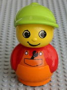Primo Figure Boy with Orange Base, Red Top with Orange Dungarees with Wrench, Medium Lime Hat 