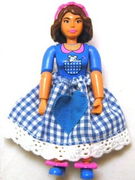Belville Female - Blue Top with Check Pattern Pocket with Mouse, Brown Hair, with Skirt, Headband 