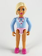 Belville Female - Girl with Light Blue Top with Fur Detail, Silver Horseshoe Necklace, Dark Pink Shoes and Long Light Yellow Hair 
