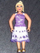 Belville Female - White Top with Purple Flower Neckline, Light Yellow Hair, Purple Sheath, White Skirt with Purple Dots 