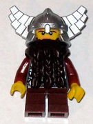 Fantasy Era - Dwarf, Dark Brown Beard, Metallic Silver Helmet with Wings, Dark Red Arms 
