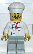 Chef - White Torso with 8 Buttons, Light Gray Legs, Long Curly Moustache 