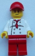Chef - White Torso with 8 Buttons, Red Legs and Red Cap with Hole (City Square Hot Dog Vendor) 