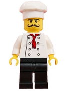 Chef - Black Legs, Moustache Curly Long, 'LEGO House Home of the Brick' Print on Back 