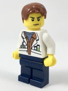 City Jungle Scientist - White Lab Coat with Test Tubes, Dark Blue Legs, Reddish Brown Parted Hair, Scowl 