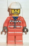 Construction Worker - Orange Zipper Jacket, Safety Stripes, Orange Legs, White Construction Helmet 