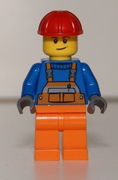Overalls with Safety Stripe Orange, Orange Legs, Red Construction Helmet, Lopsided Smile 