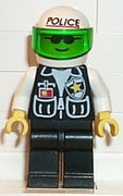 Police - Sheriff Star and 2 Pockets, Black Legs, White Arms, White Helmet with Police Pattern, Trans-Green Visor 
