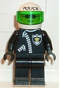 Police - Zipper with Sheriff Star, White Helmet with Police Pattern, Trans-Green Visor 