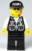 Police - Sheriff Star and 2 Pockets, Black Legs, White Arms, Black Cap with Police Pattern, Black Sunglasses 