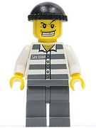 Police - Jail Prisoner 50380 Prison Stripes, Dark Bluish Gray Legs, Black Knit Cap, Gold Tooth 