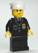 Police - City Suit with Blue Tie and Badge, Black Legs, Scowl, White Hat 