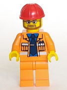 Construction Foreman - Orange Jacket with Blue Shirt, Dark Blue Tie, Red Construction Helmet 