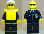 Police - City Suit with Blue Tie and Badge, Black Legs, Sunglasses, White Cap, Life Jacket 
