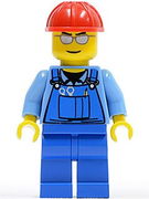 Overalls with Tools in Pocket Blue, Red Construction Helmet, Silver Sunglasses 