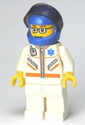 Doctor - Jacket with Zipper and EMT Star of Life - White Legs, Blue Helmet, Trans-Black Visor, Glasses and Brown Eyebrows 