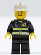 Fire - Reflective Stripes, Black Legs, White Fire Helmet, Thin Grin, Yellow Hands (Undetermined Eyebrows) 
