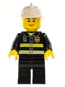 Fire - Reflective Stripes, Black Legs, White Fire Helmet, Black Eyebrows, Thin Grin, Yellow Hands 