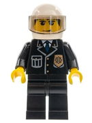 Police - City Suit with Blue Tie and Badge, Black Legs, White Helmet, Tran-Black Visor, Smile 