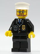 Police - City Suit with Blue Tie and Badge, Black Legs, White Hat, Beard and Glasses 