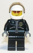 Police - City Leather Jacket with Gold Badge, White Helmet, Trans-Black Visor, Orange Sunglasses 