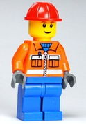 Construction Worker - Orange Zipper, Safety Stripes, Orange Arms, Blue Legs, Red Construction Helmet 