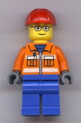 Construction Worker - Orange Zipper, Safety Stripes, Orange Arms, Blue Legs, Red Construction Helmet, Red Eyebrows, Glasses 