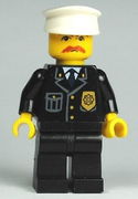 Police - City Suit with Blue Tie and Badge, Black Legs, Brown Moustache, White Hat 