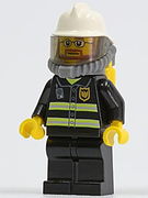 Fire - Reflective Stripes, Black Legs, White Fire Helmet, Breathing Neck Gear with Airtanks, Yellow Hands, Beard and Glasses 