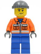 Construction Worker - Orange Zipper, Safety Stripes, Orange Arms, Blue Legs, Dark Bluish Gray Knit Cap 