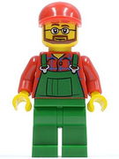 Overalls Farmer Green, Red Short Bill Cap, Beard and Glasses 