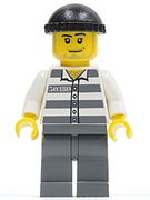 Police - Jail Prisoner 50380 Prison Stripes, Dark Bluish Gray Legs, Black Knit Cap, Smirk and Stubble Beard 
