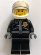 Police - City Leather Jacket with Gold Badge and 'POLICE' on Back, White Helmet, Trans-Black Visor, Cheek Lines 