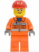 Construction Worker - Orange Zipper, Safety Stripes, Orange Arms, Orange Legs, Red Construction Helmet, Glasses with Gray Side Frames (Crane Operator) 