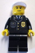 Police - City Suit with Blue Tie and Badge, Black Legs, White Short Bill Cap, Scowl 