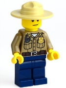 Forest Police - Dark Tan Shirt with Pockets, Radio and Gold Badge, Dark Blue Legs, Campaign Hat, Angry Eyebrows and Scowl, White Pupils 