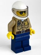 Forest Police - Dark Tan Shirt with Pockets, Radio and Gold Badge, Dark Blue Legs, White Helmet with Visor, Black and Silver Sunglasses 