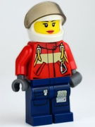 Fire - Pilot Female, Red Fire Suit with Carabiner, Dark Blue Legs with Map, White Helmet, Red Lips 
