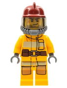 Fire - Bright Light Orange Fire Suit with Utility Belt, Dark Red Fire Helmet, Yellow Airtanks 