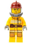 Fire - Bright Light Orange Fire Suit with Utility Belt, Dark Red Fire Helmet, Yellow Airtanks, Sweat Drops 