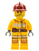 Fire - Bright Light Orange Fire Suit with Utility Belt, Dark Red Fire Helmet, Crooked Smile and Scar 