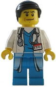 Doctor - Long Lab Coat over Dark Azure Shirt, Stethoscope, Black Smooth Hair 